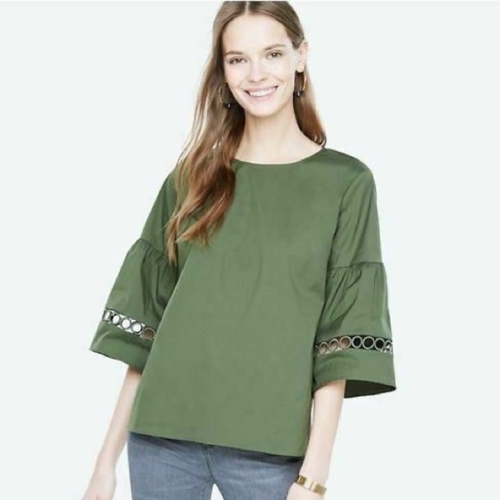NWT Ann Taylor Lacy Flare Sleeve Top - Dusty Olive